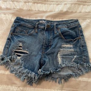 Denim Shorts with Frayed Hems, High-Rise